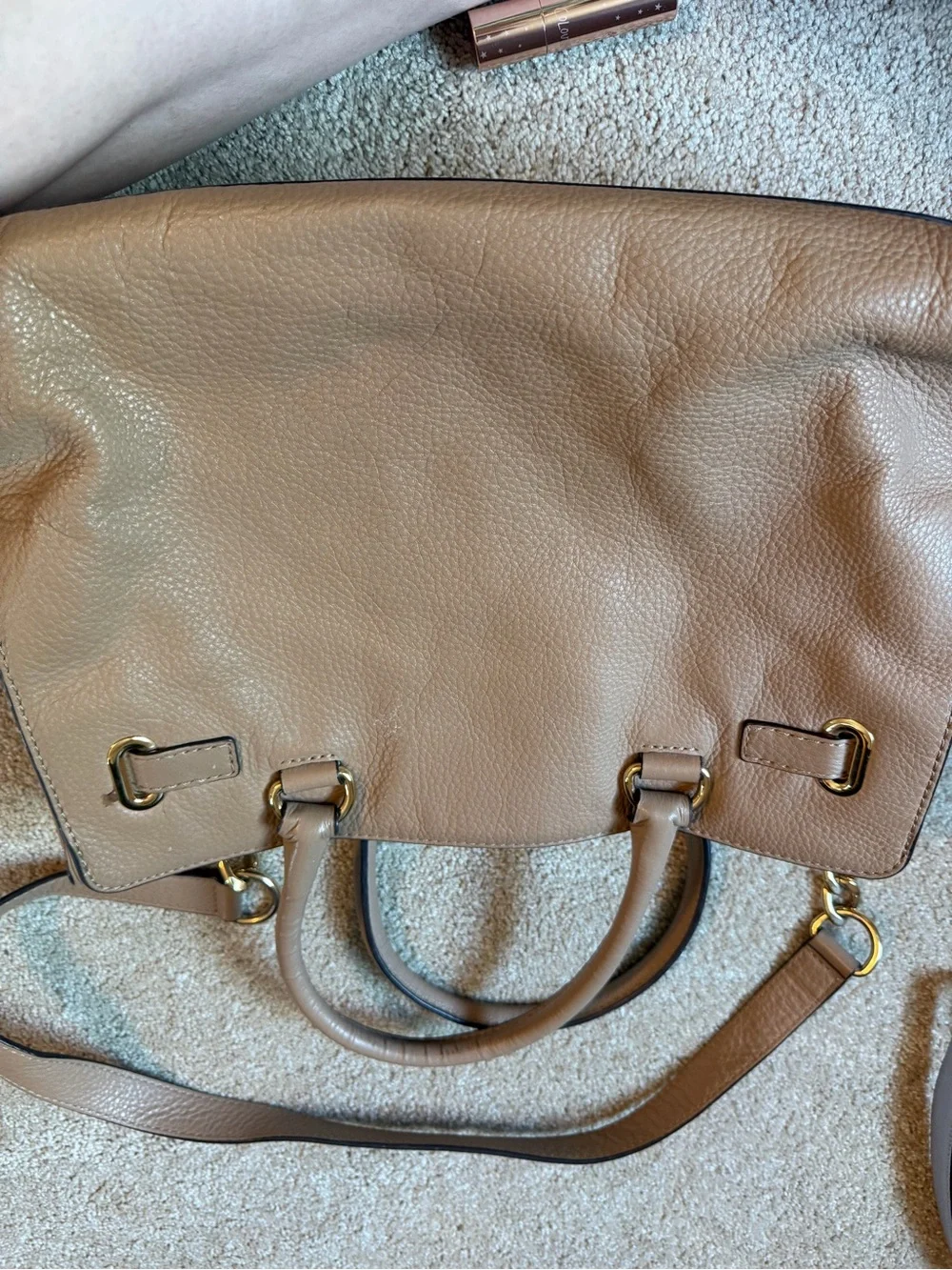 Michael Kors Taupe Pebbled Leather Satchel with Gold Hardware